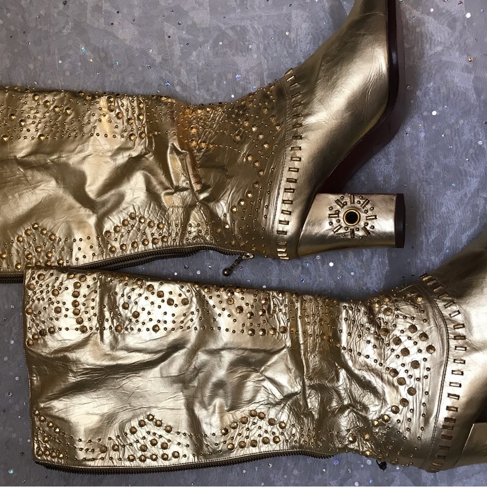 Amazing Vintage gold leather studded boots by Fantasy